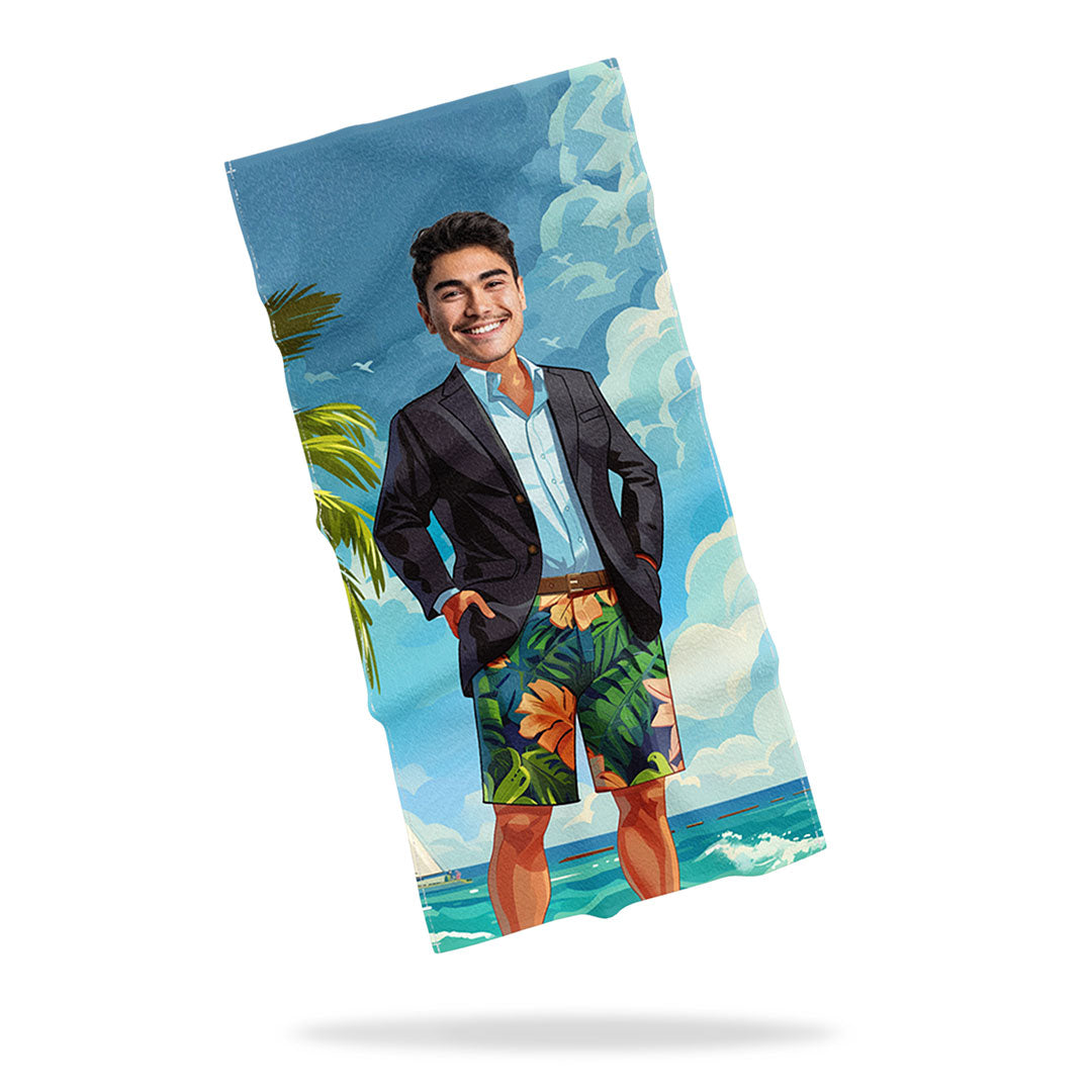 Personalized Towel with Face 'Businessman on Vacation'