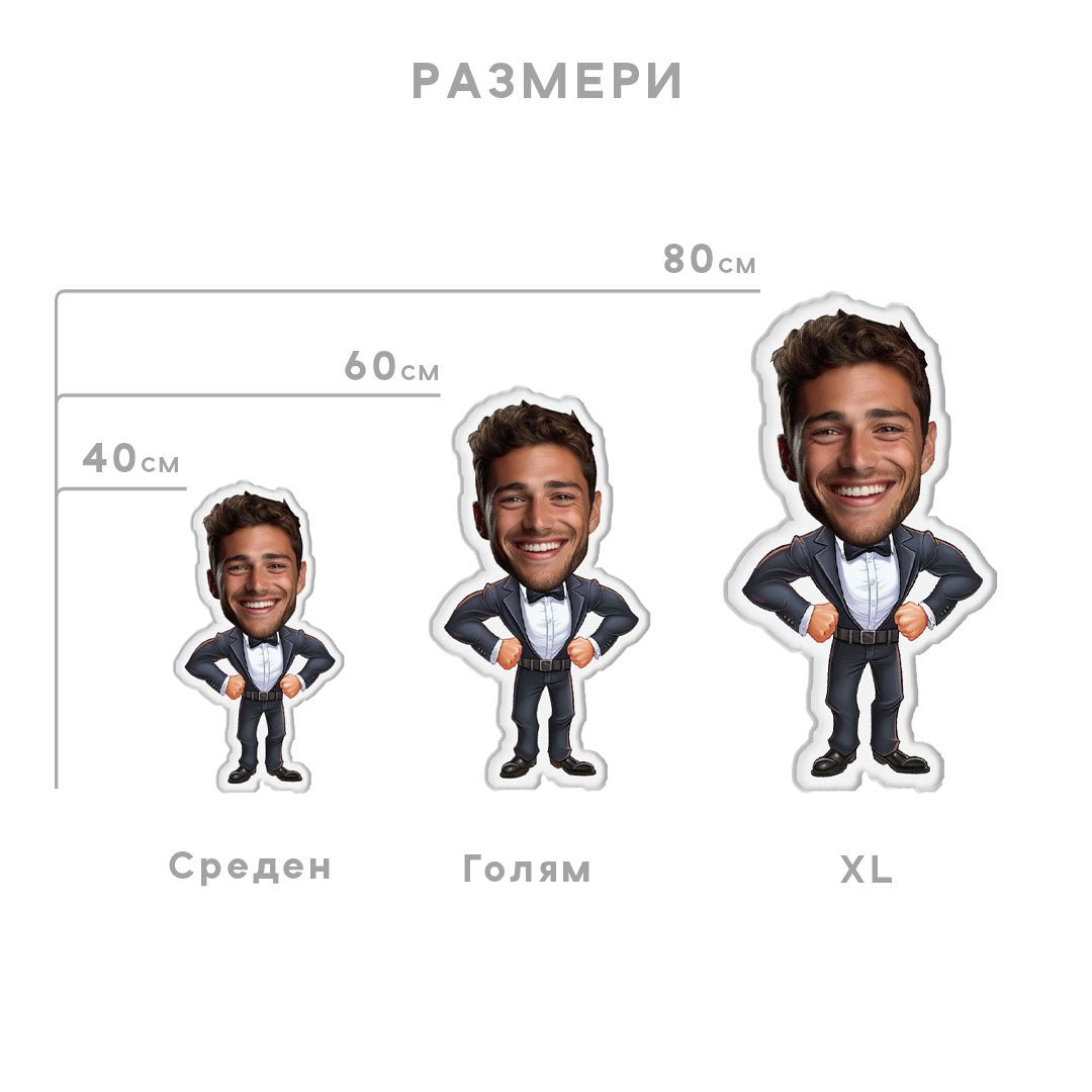 Персонализирана Възглавничка с Лице "Младоженец" - My Face On Sox