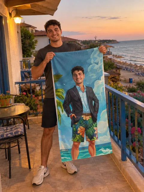 Примерна персонализация: Personalized Towel with Face 'Businessman on Vacation' — 1