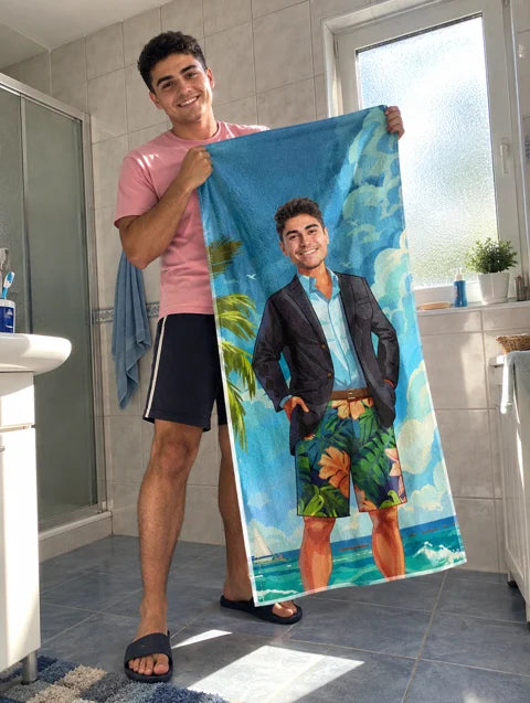 Примерна персонализация: Personalized Towel with Face 'Businessman on Vacation' — 3