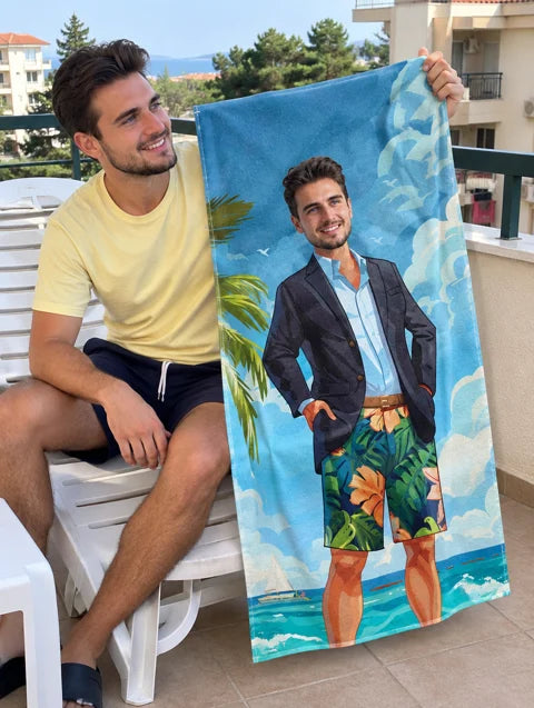 Примерна персонализация: Personalized Towel with Face 'Businessman on Vacation' — 4